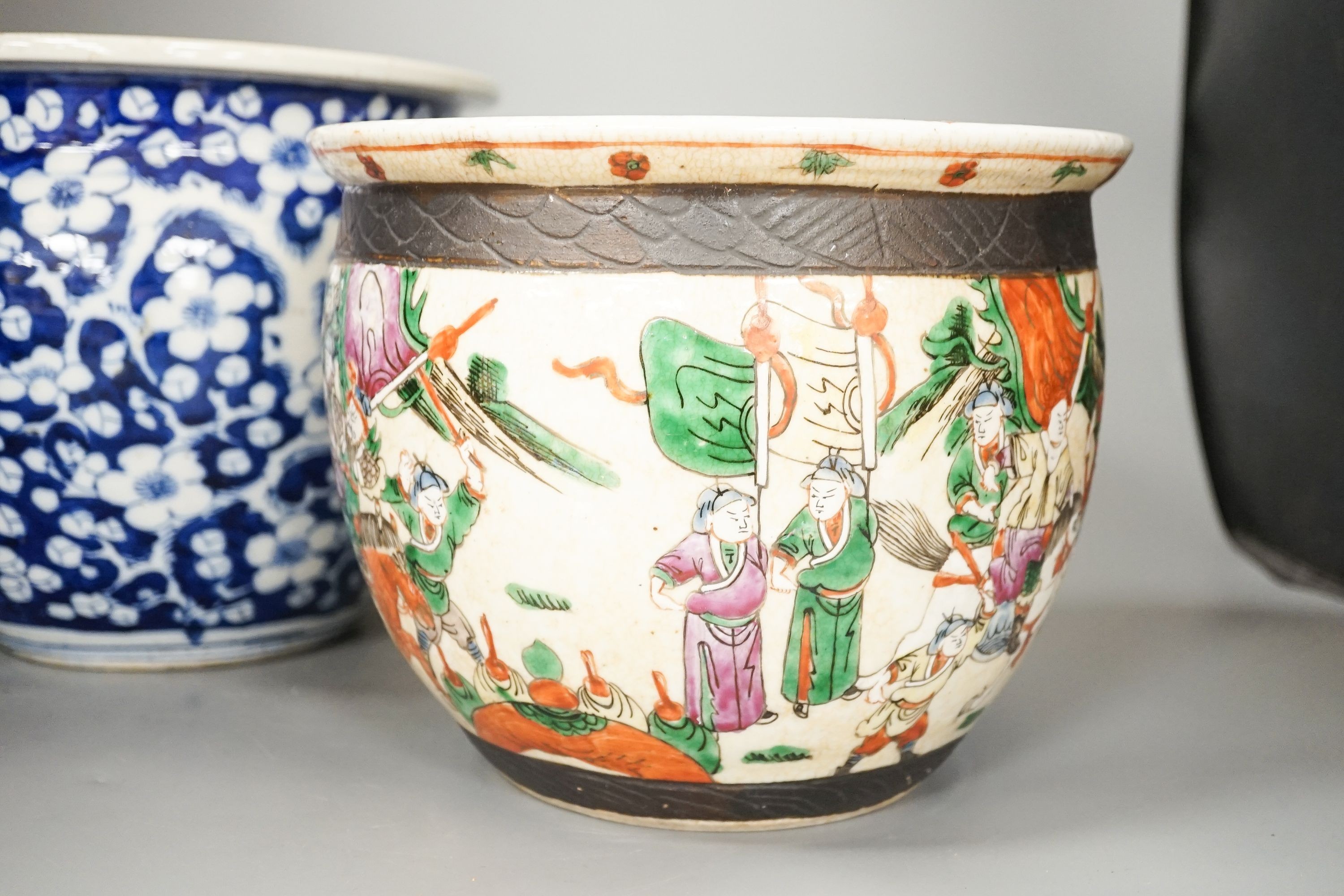 Two 19th century Chinese porcelain fish bowls, largest 26.5 cm diameter